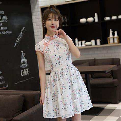 2019 New Loose Cheongsam Modern Womens Chinese Dress Modified Qipao Floral Print Vintage