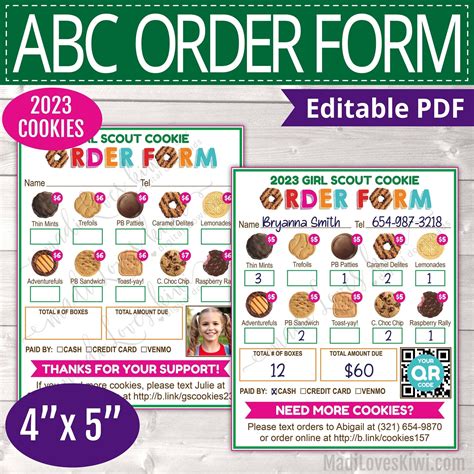 2023 Abc Girl Scout Cookie Order Form Printable Editable Sale Etsy