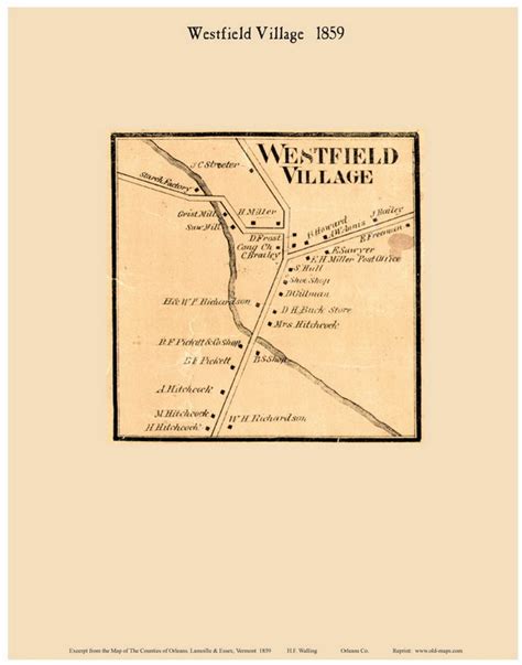 Westfield Village Vermont 1859 Old Town Map Custom Print Orleans Co