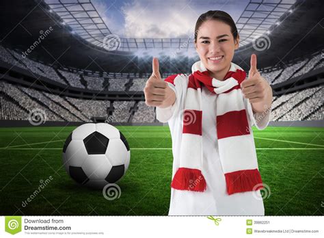 Composite Image Of Football Fan In White Wearing Scarf Showing Thumbs Up Stock Image Image Of