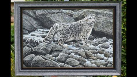 Snow Leopard By Alan M Huntcompleted And Framed Snow Leopard Painting