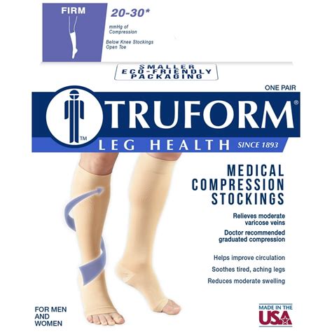 Truform Firm Strength 20 30 Mmhg Compression Socks Unisex Knee High Open Toe Beige Medium