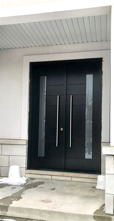 Solid Wood Modern Groove Double Entrance Door Modern Doors