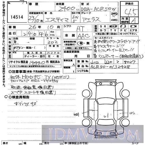 Toyota Estima Acr W Uss Kyushu Japanese Used
