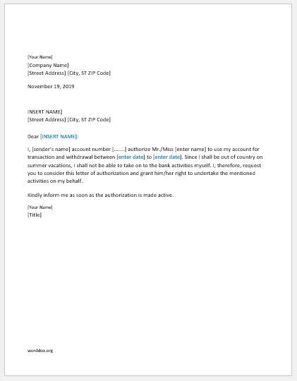 6 Authorization Letter Templates For Everyone Word Document Templates