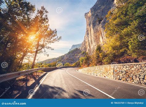 Asphalt Road Colorful Landscape With Beautiful Winding Mountain Stock