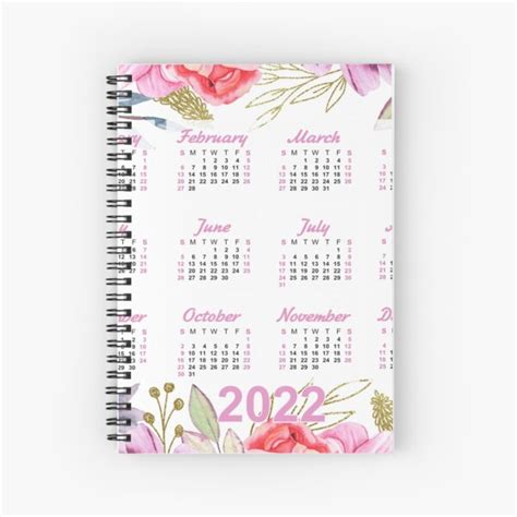Yearly Calendar Calendar 2022 Watercolor Floral Full Year Planner