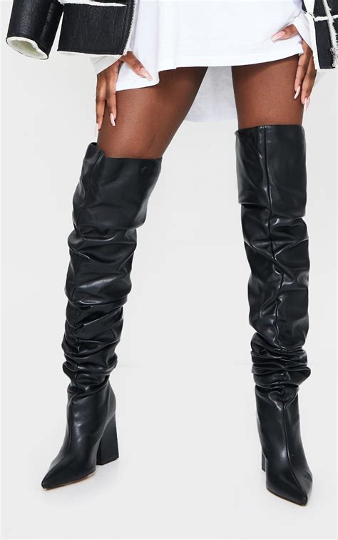 Black Western Slouch Over The Knee Boot Prettylittlething Aus