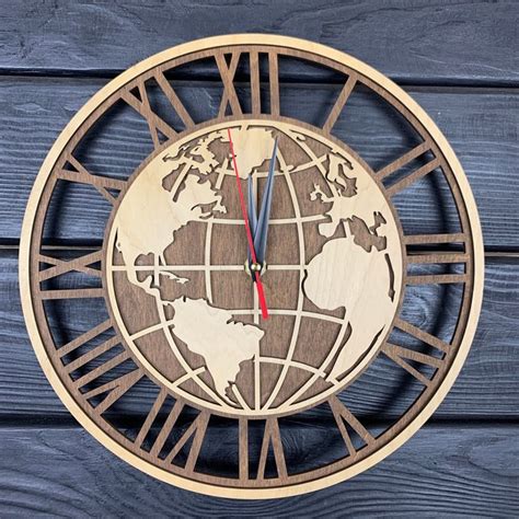World Map Wall Clock Wood Office World Map Hanging Poster Etsy Wood