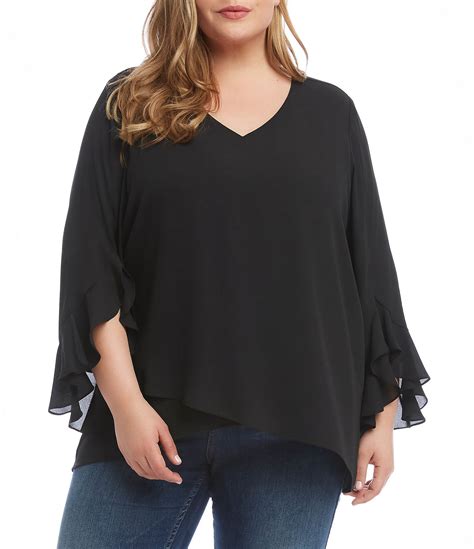 Karen Kane Plus Size Crepe 34 Ruffle Sleeve Crossover Top Dillards