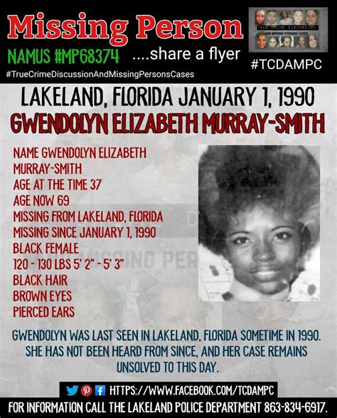 missing gwendolynelizabethmurraysmith florida 1 1 1990 tcdampc unsolved missingperson in