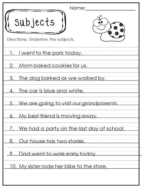 Identify Subject And Verb In Sentence Worksheet