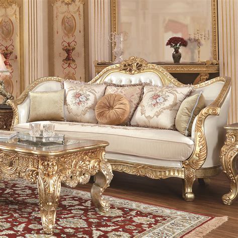 Homey Design Hd 91630 3pc Sofa Set Metallic Antique Gold Finish