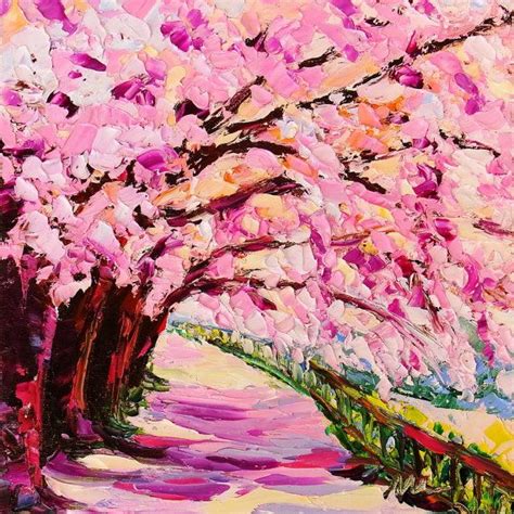 Cherry Blossoms Tree Sakura Pink Tree Landscape Original Etsy In 2021