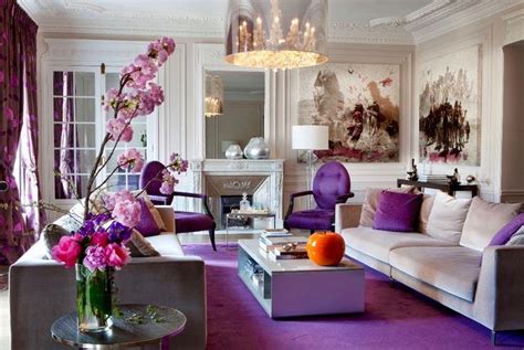 Stunning Beige Living Room Decor In Transitional Style With A Purple