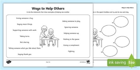 Ways To Help Others Worksheet Teacher Made Twinkl