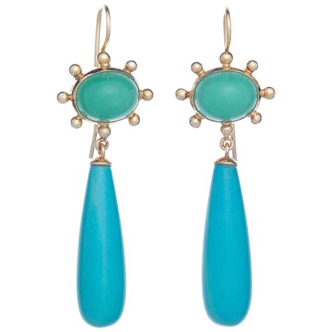 Elegant Turquoise Italian Gold Drop Earrings For Sale At Stdibs