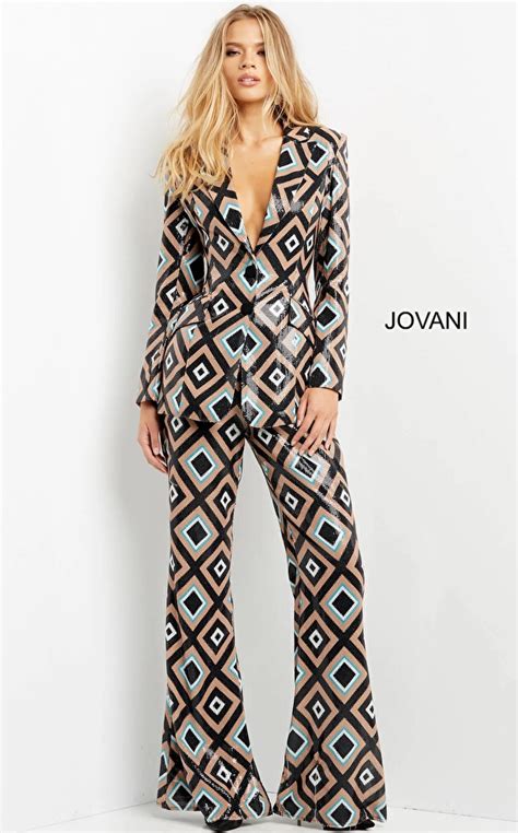 Jovani 07921 Print Long Sleeve Contemporary Suit