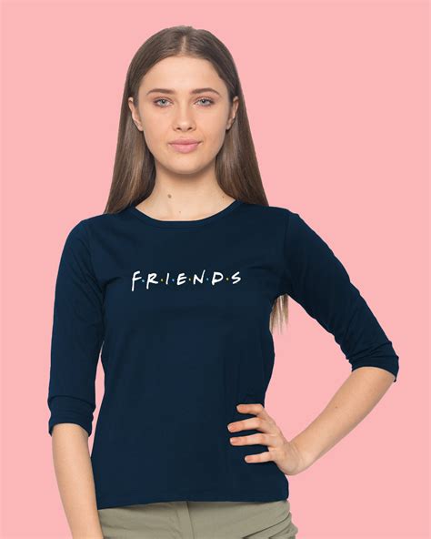 Buy Friends Logo Round Neck 34th Sleeve T Shirt Frl For Women Blue