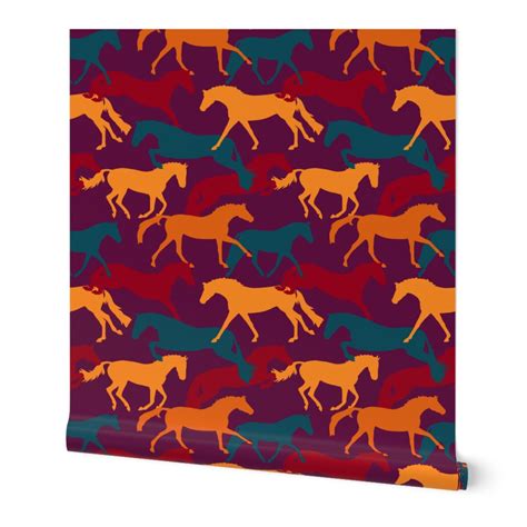 Fall Colors Horses Galloping And Jumping Wallpaper Spoonflower
