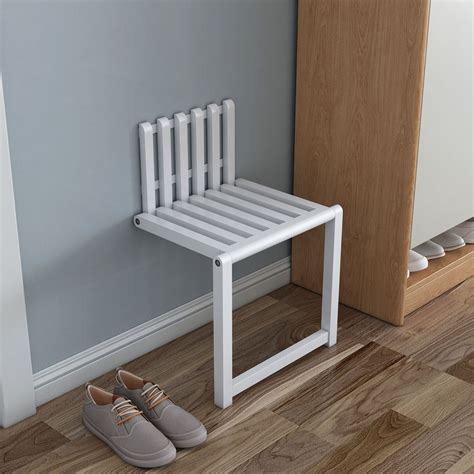 Wall Mounted Invisible Folding Chair Changing Shoe Stool Solid Wood