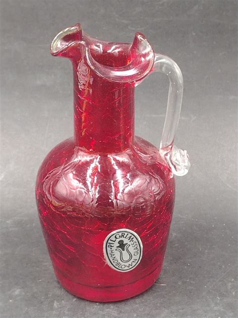 Vintage Hand Blown Amberina Crackle Glass Mini Pitcher Pilgram Glass Ebay