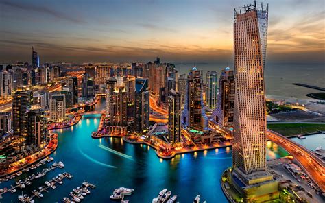 Town Night View Dubai United Arab Emirates Cityscape Hd Wallpaper