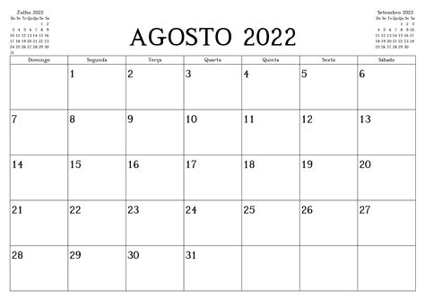 Calendário 2022 Agosto Para Imprimir Docalendario