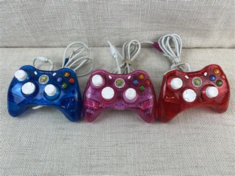 Rock Candy Xbox 360 Gamepad Wired Clear Blue Pink And Red Controllers
