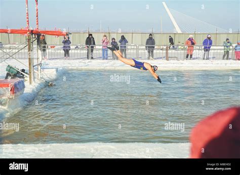 Winter Swimming Performance In Songhua River Harbin Stock Photo Alamy