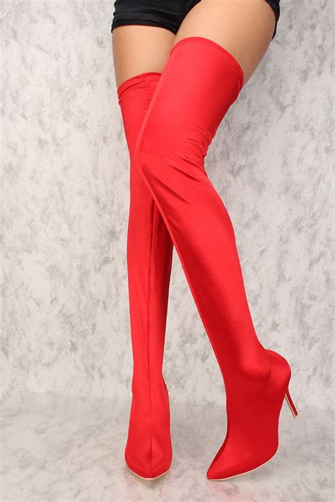 Red High Shine Thigh High Heel Boots Sold Out Women Of Edm