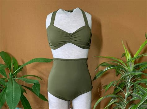 Olive Green High Waist Bathing Suit Set Etsy