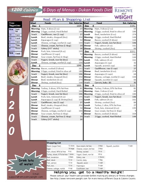 1200 Calorie Meal Plan Printable 1200 Calorie Dukan Diet For Weight