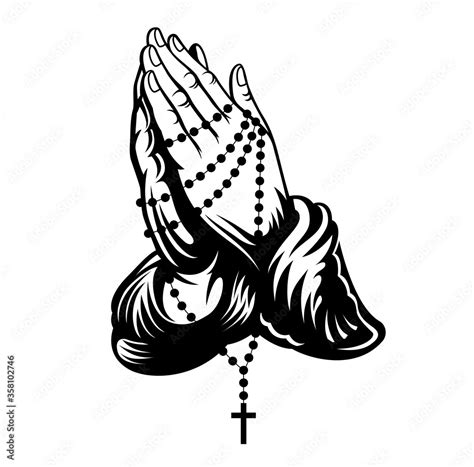 Praying Hands With Cross On Chain Around Hands Vector Illustration
