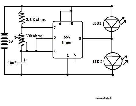 555 Timer Flashing Led Circuit Schematic