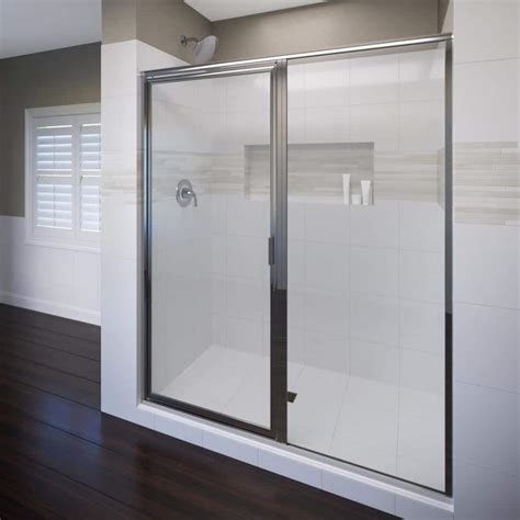 basco deluxe 59 in x 68 5 8 in framed pivot shower door in chrome with clear glass