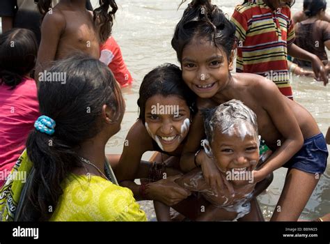 Children Having Fun Ganges River Rishikesh India Stock Photo Alamy