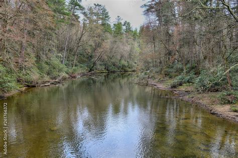 The Linville River River At Linville Falls On A Cloudy Evening In The