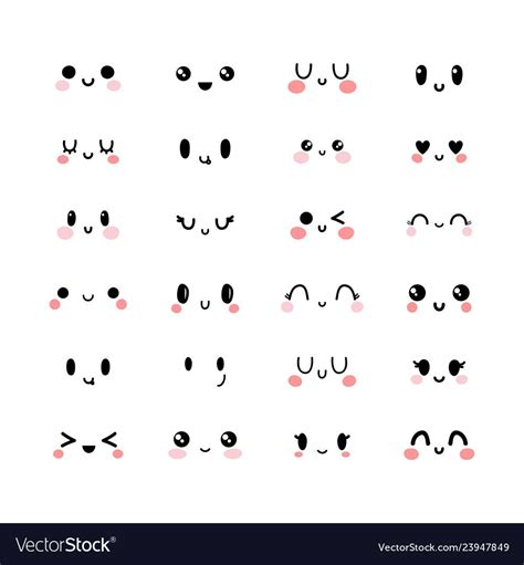 Emotional Cute Faces In Kawaii Style Happy Vector Image On Vectorstock