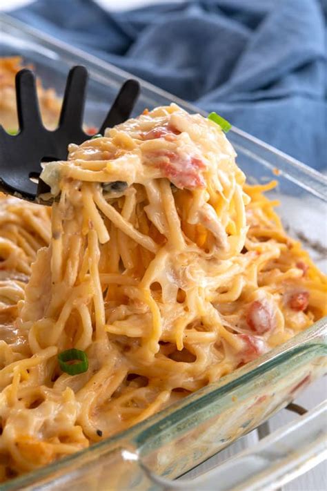 Bring a large pot of water to a boil. Chicken Spaghetti with Rotel - cheesy casserole bake ...