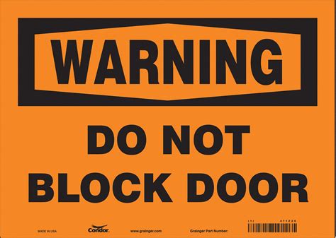 Condor Safety Sign Do Not Block Door Sign Header Warning Vinyl 10