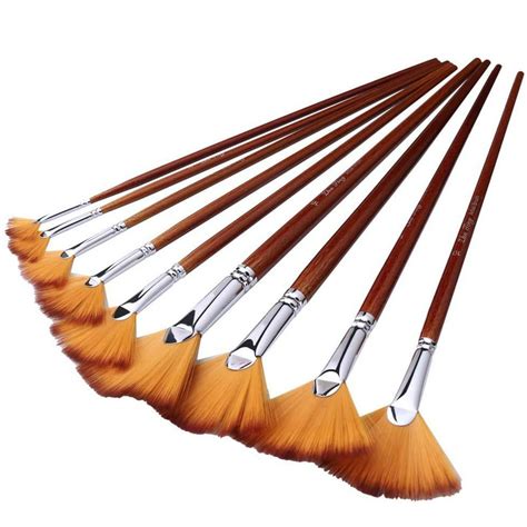 9 Pieces Nylon Hair Wood Long Handle Paint Brush Artist Fan Brushes