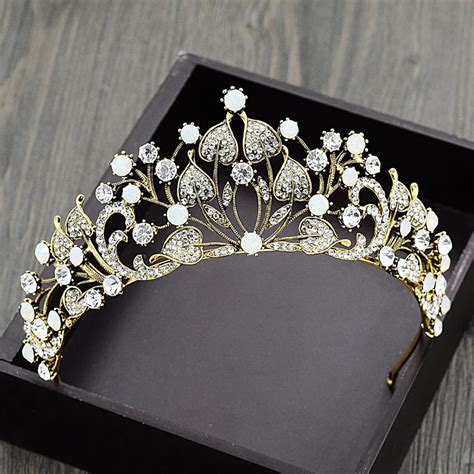 2018 New Vintage Opal Crystal Tiaras For Women Baroque Brown Crown For