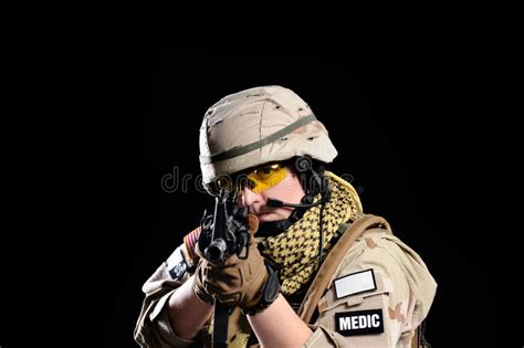 Woman In Military Uniform With Weapon Stock Image Image Of Danger