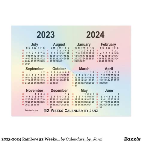 2023 2024 Rainbow 52 Weeks Calendar By Janz Postcard Postcard Custom