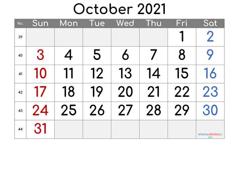 Free Printable Calendar 2021 October