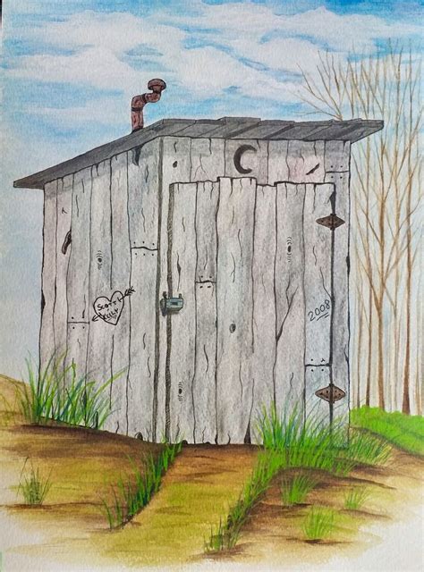 Inktense Outhouse Drawing Outhouse Painting Simple Outhouse