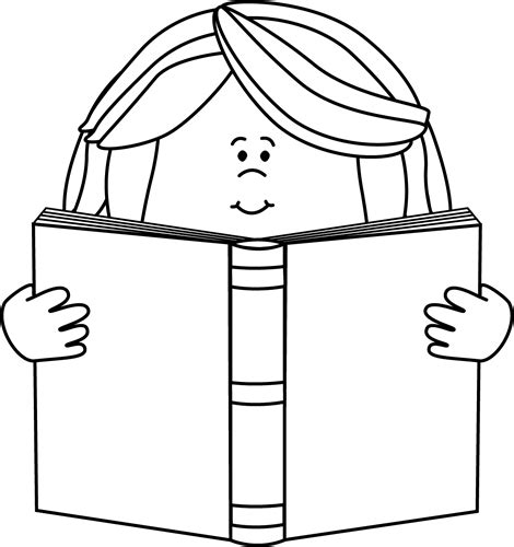 Black And White Girl Reading A Book Clip Art Black And White Girl