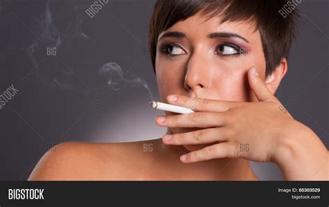 Young Woman Inhales Image And Photo Free Trial Bigstock