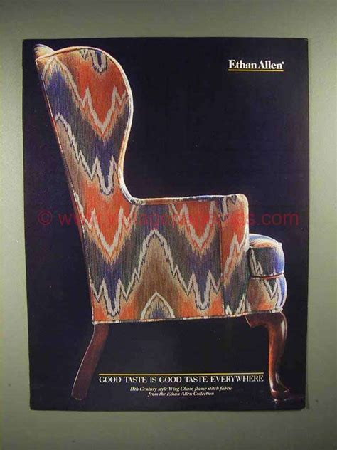She loved her family, friends and her 3 kids. 1986 Ethan Allen Wing Chair Ad - flame stitch fabric